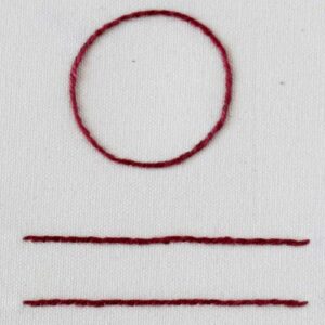 Umriss-Stickerei mit rotem Garn auf weißem Leinen