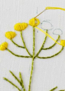 Yellow flower embroidery with satin stitch process