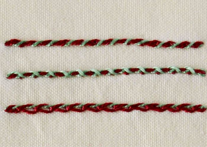 Broderie au point de chaînette fouetté avec deux couleurs de coton perlé